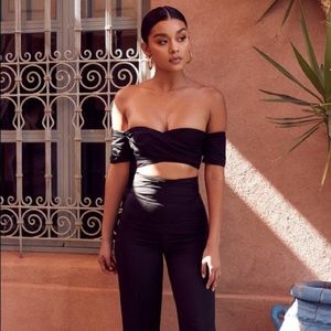 House of CB “evita” black satin crop